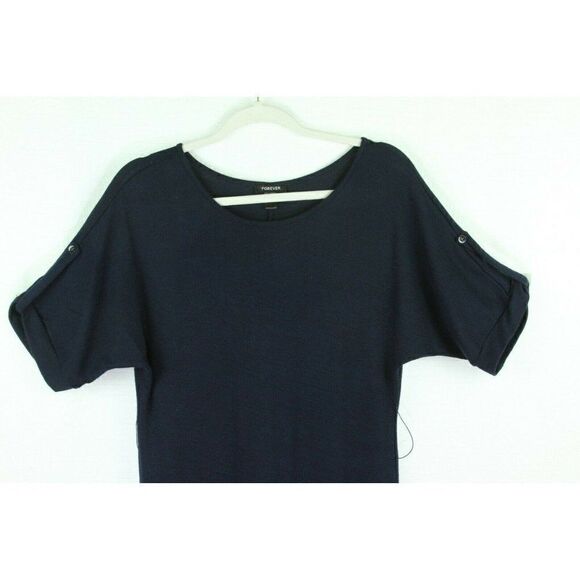 Forever Knit T-Shirt Dress Navy Blue Short Sleeves Dolman Scoop Neck Small - Picture 3 of 8
